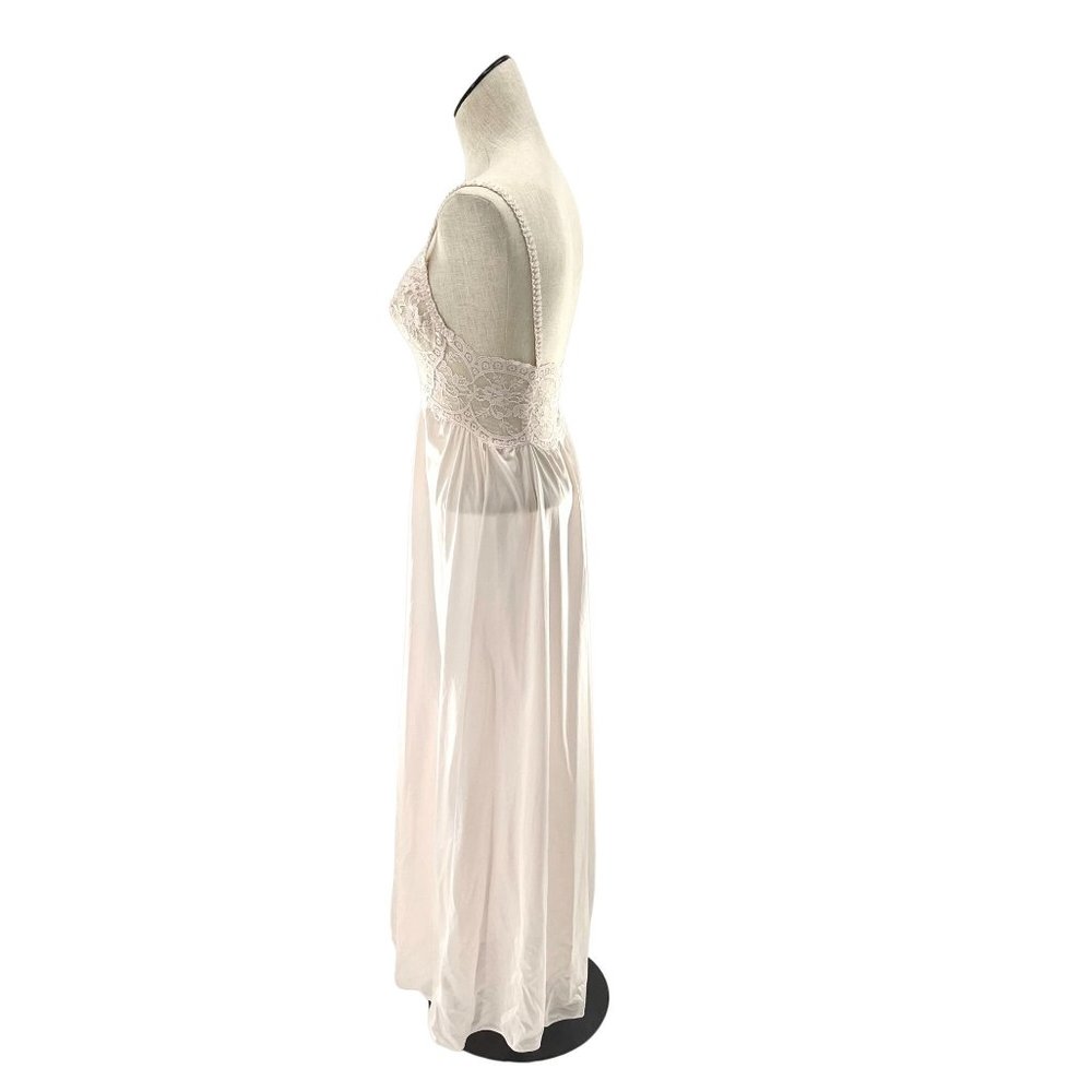 Vintage Nightgown Pastel Pink Sheer Lace Maxi-Length Medium 80s Cottagecore - Picture 5 of 11